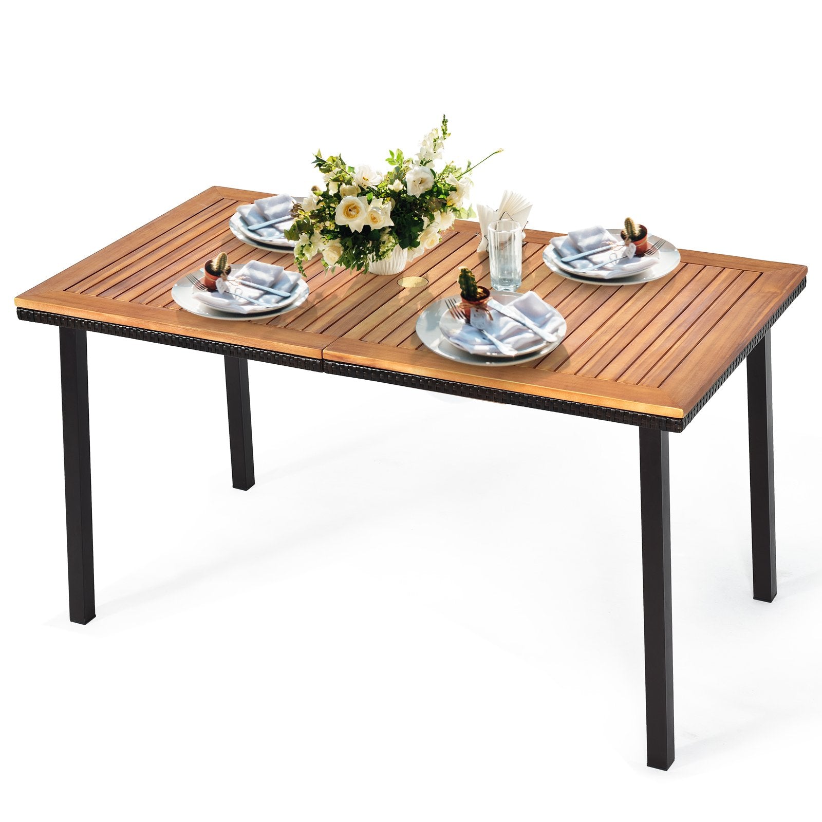 Gartentisch Esstisch mit Schirmloch Holztisch Terrassentisch Akazienholz 140 x 75 x 76 cm Natur