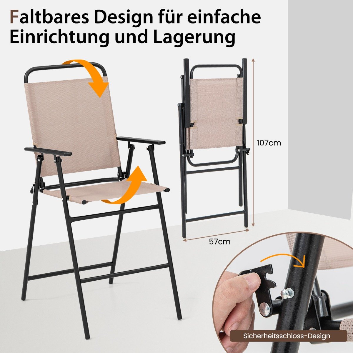 3 tlg. Outdoor-Bistro-Set Terrassen-Bartisch mit 2 Klappbaren Stühlen & Sonnenschirmloch Beige