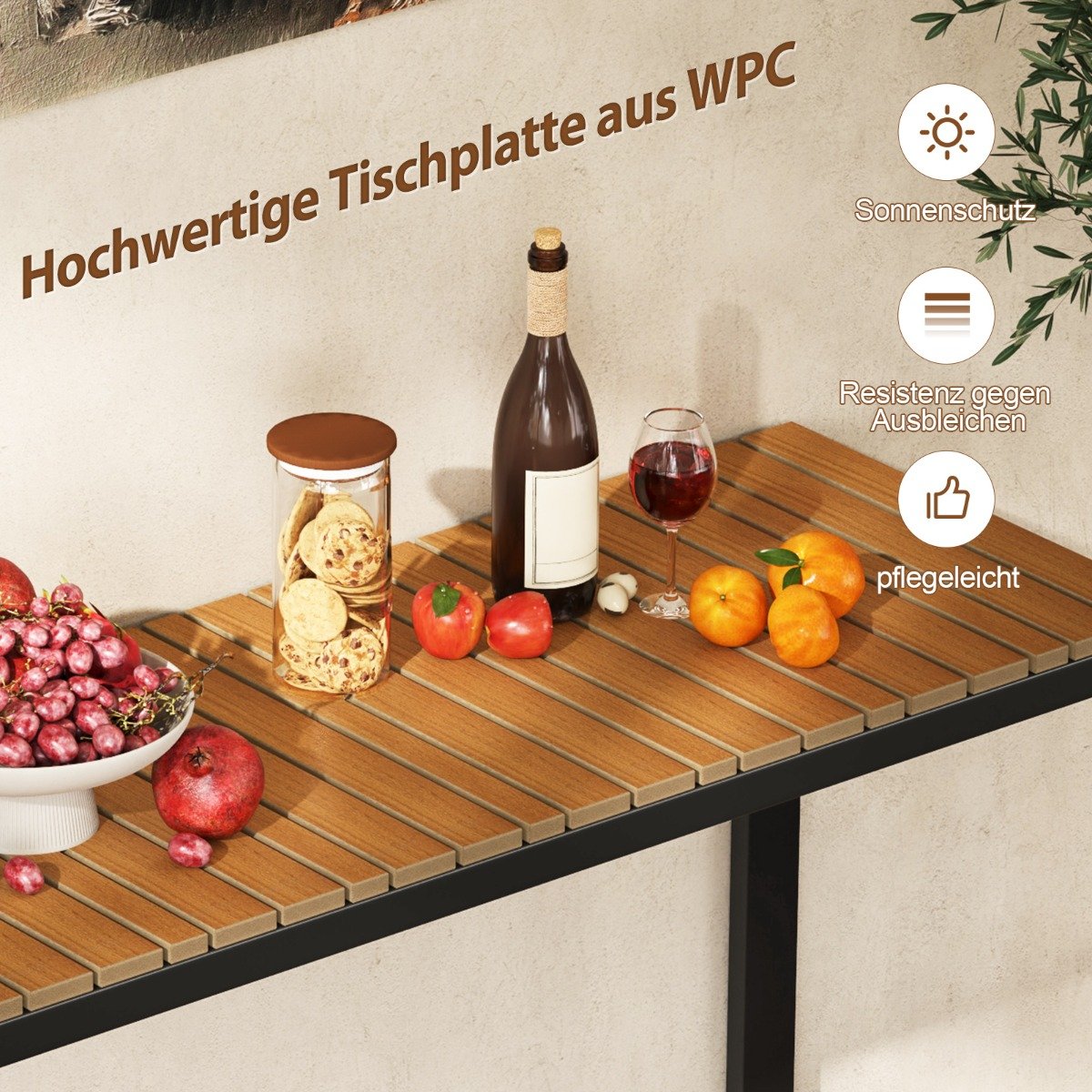 Wetterfester Gartentisch mit WPC-Tischplatte & Metallrahmen Terrassentisch Balkontisch