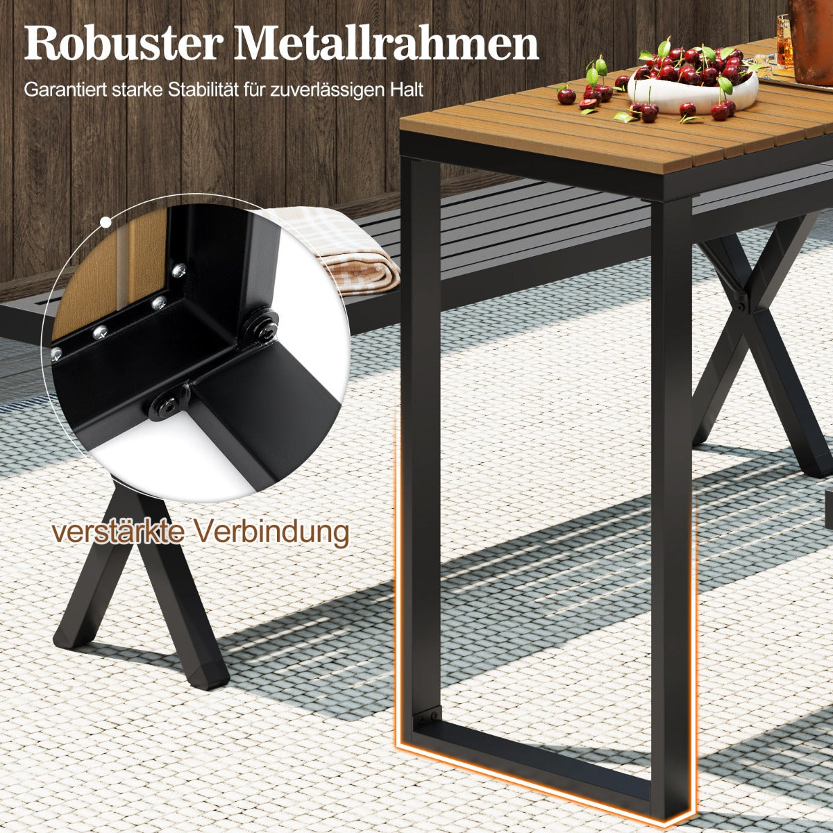 Wetterfester Gartentisch mit WPC-Tischplatte & Metallrahmen Terrassentisch Balkontisch