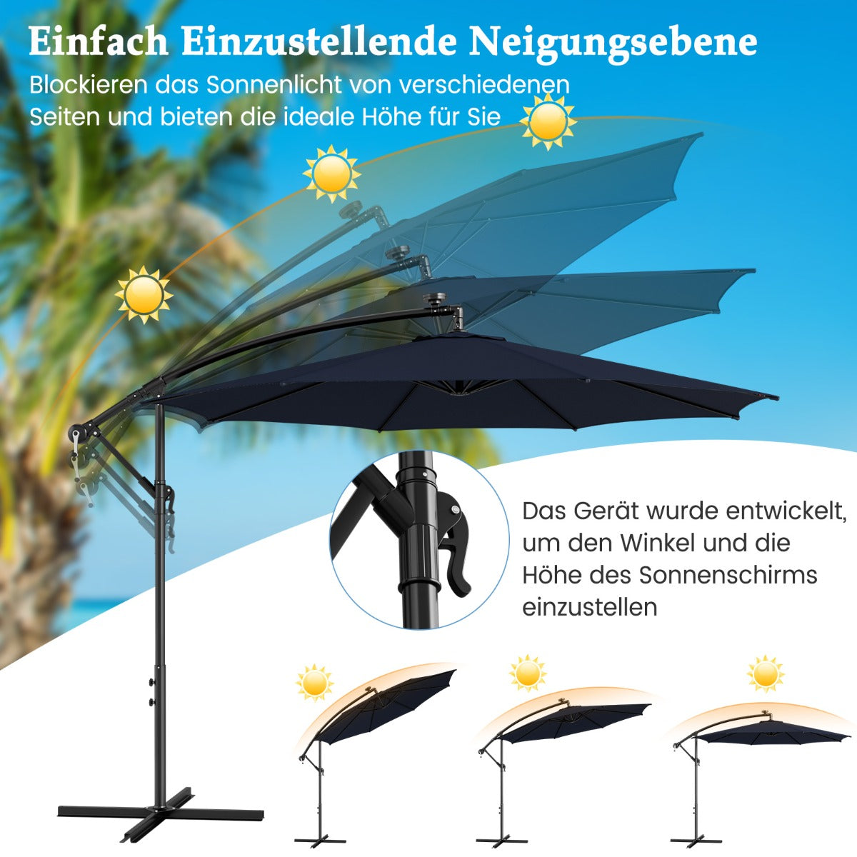 Beleuchteter Sonnenschirm mit 112 LED-Leuchten Solarbetriebener Terrassenschirm Marine