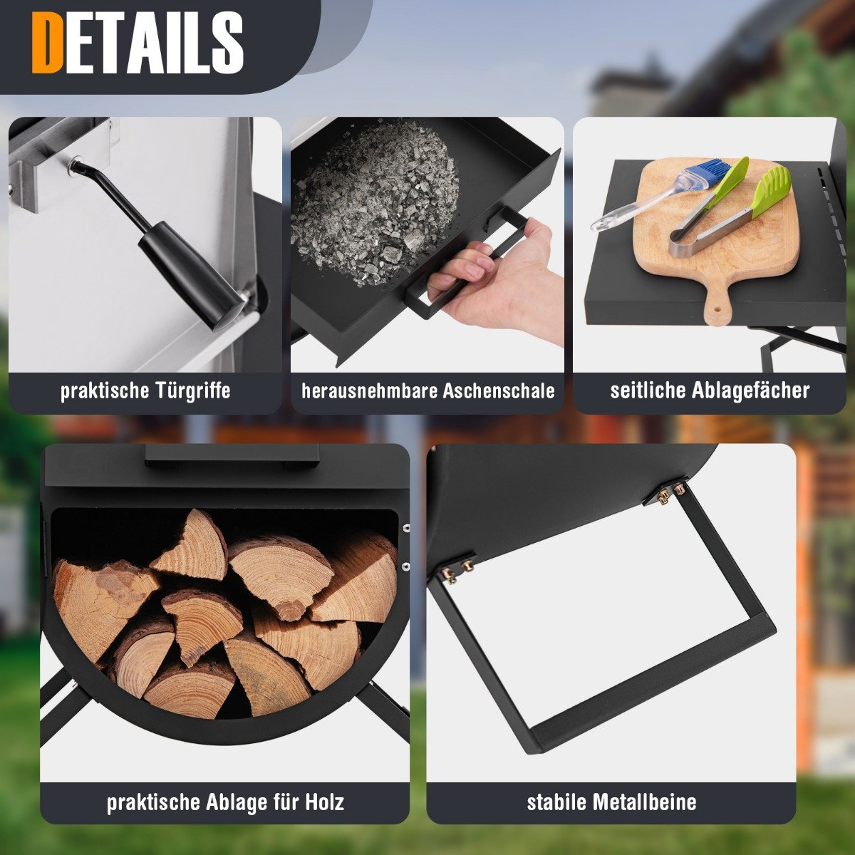 Pizzaofen Outdoor Pizzaofen mit Seitenablagen Grillrost aus Edelstahl Pizzaschaufel für Garten