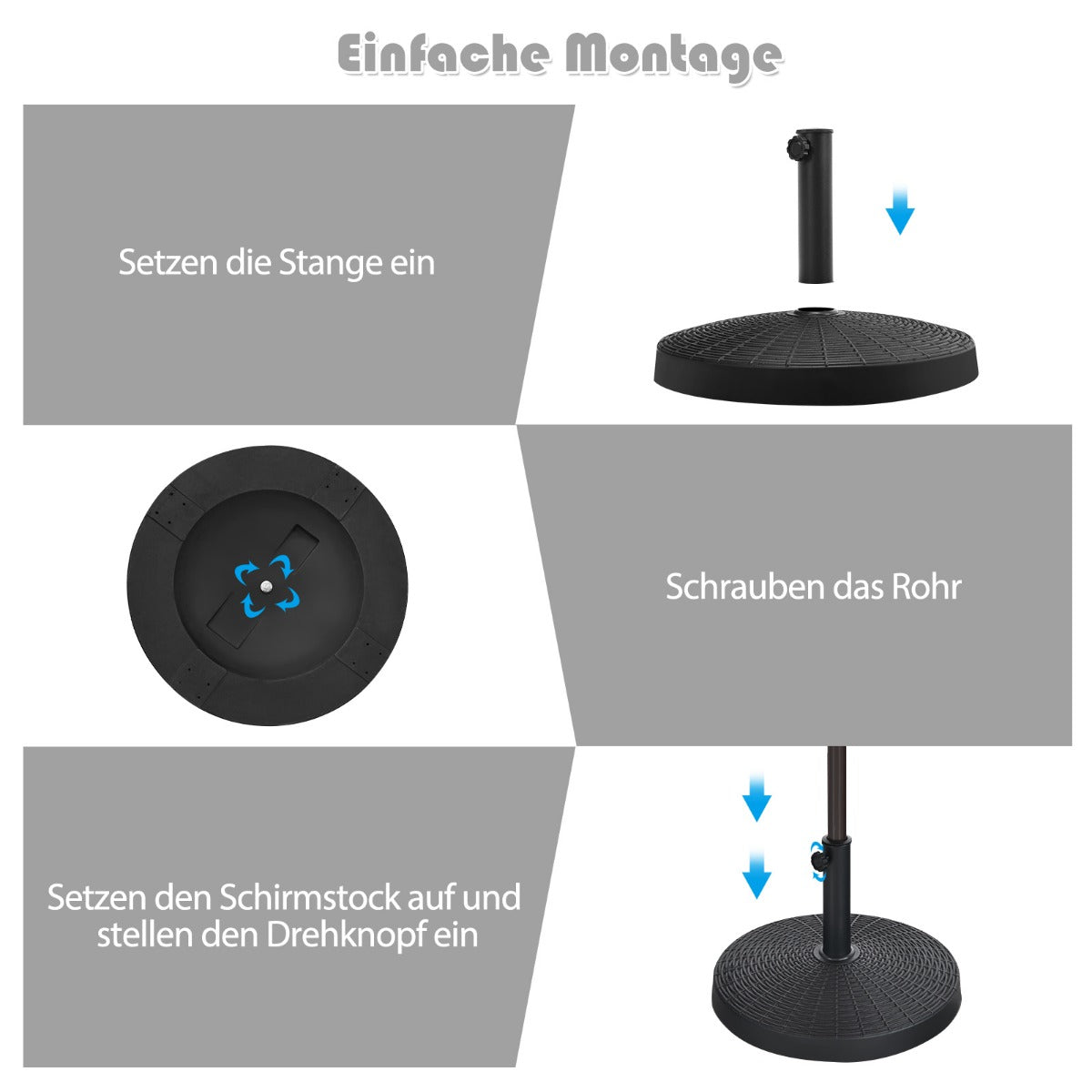 Sonnenschirmständer 22 kg Schirmständer aus Kunstharz in Rattanoptik 52 x 36 cm Schwarz