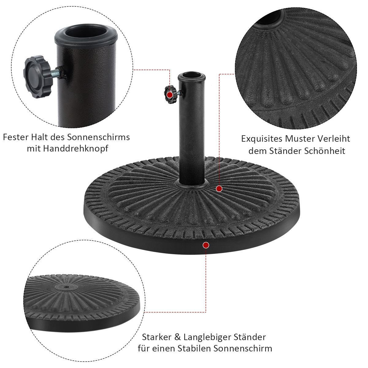 49cm Sonnenschirmständer Robuster Runder Schirmhalter mit Feststellknopf Dicke Eisenstange