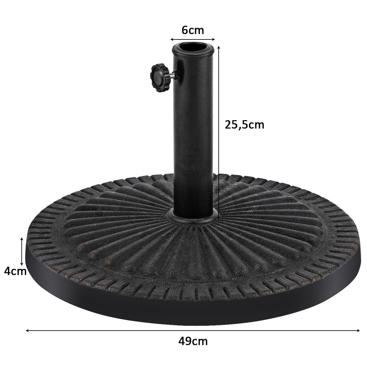 49cm Sonnenschirmständer Robuster Runder Schirmhalter mit Feststellknopf Dicke Eisenstange