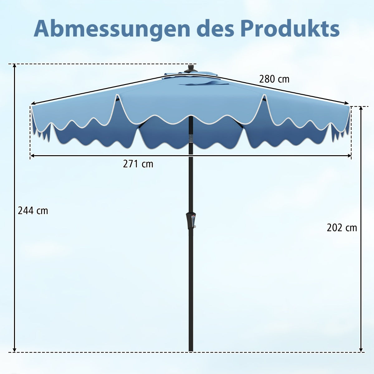 Terrassenschirm mit Kurbel  belüfteter Oberseite Sonnenschirm Neigbarer Tischschirm Blau