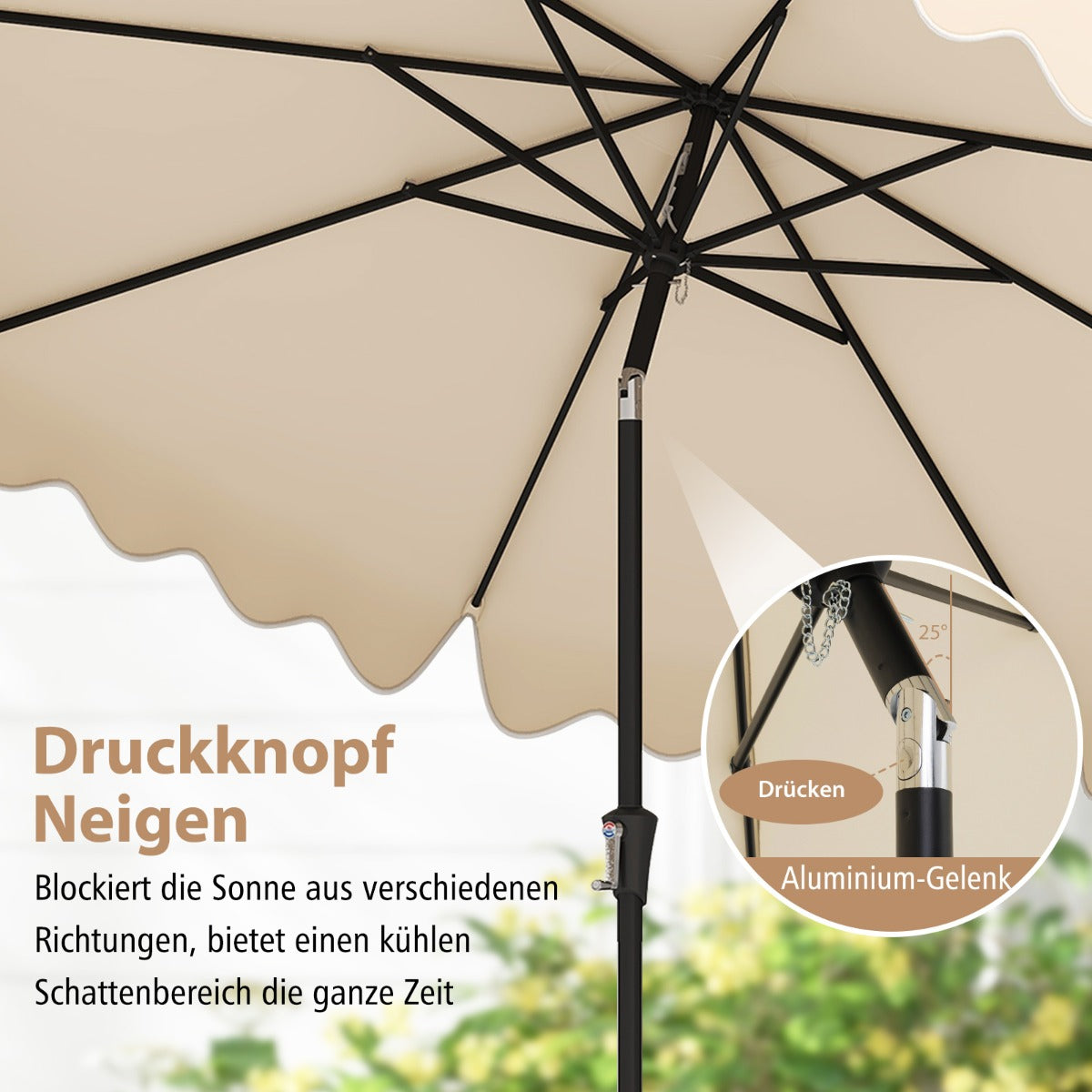 Terrassenschirm mit Kurbel belüfteter Oberseite Sonnenschirm Neigbarer Tischschirm Beige