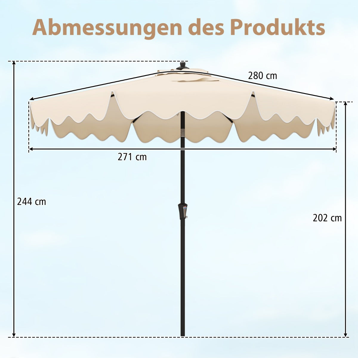 Terrassenschirm mit Kurbel belüfteter Oberseite Sonnenschirm Neigbarer Tischschirm Beige
