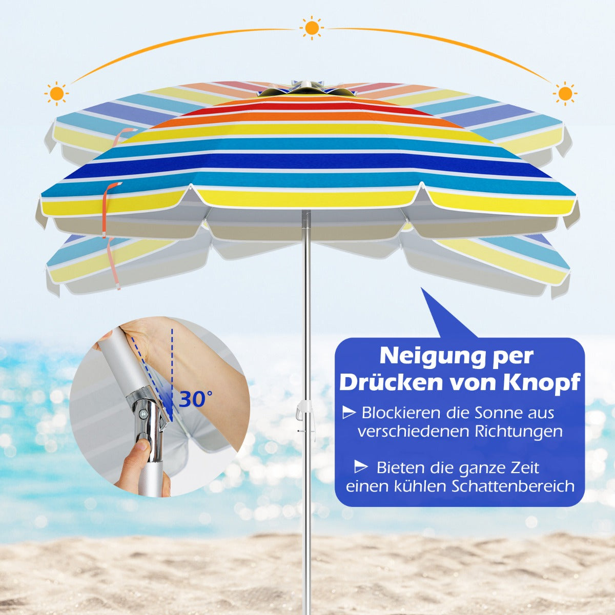 Sonnenschirm mit Verankerung Marktschirm Gartenschirm neigbar Alu Terrassenschirm fÃ¼r Outdoor Bunt