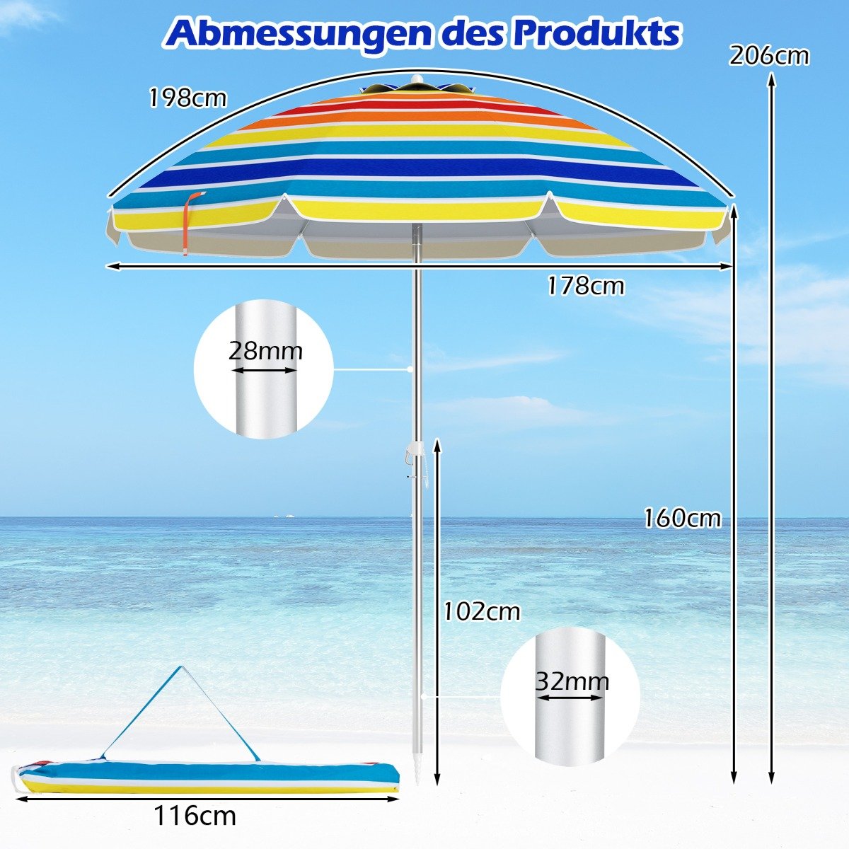 Sonnenschirm mit Verankerung Marktschirm Gartenschirm neigbar Alu Terrassenschirm fÃ¼r Outdoor Bunt