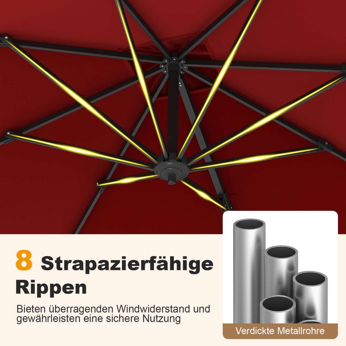 Sonnenschirm rechteckig 250 x 250 cm großer Ampelschirm mit Kurbel Rot