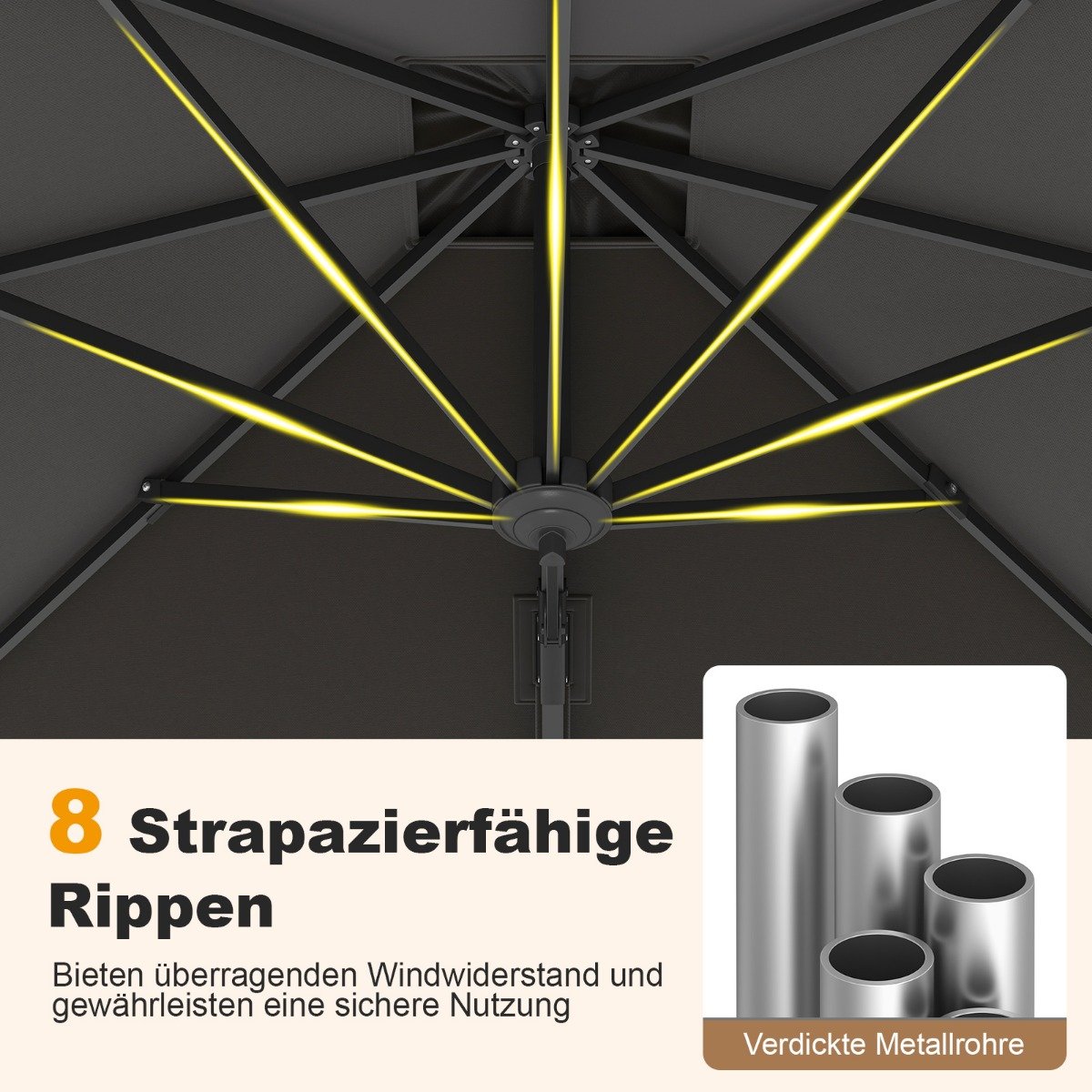 Sonnenschirm rechteckig 250 x 250 cm großer Ampelschirm mit Kurbel Grau