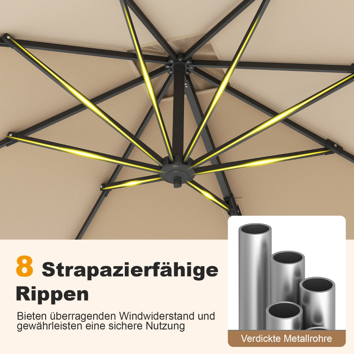 Sonnenschirm rechteckig 250 x 250 cm großer Ampelschirm mit Kurbel Beige