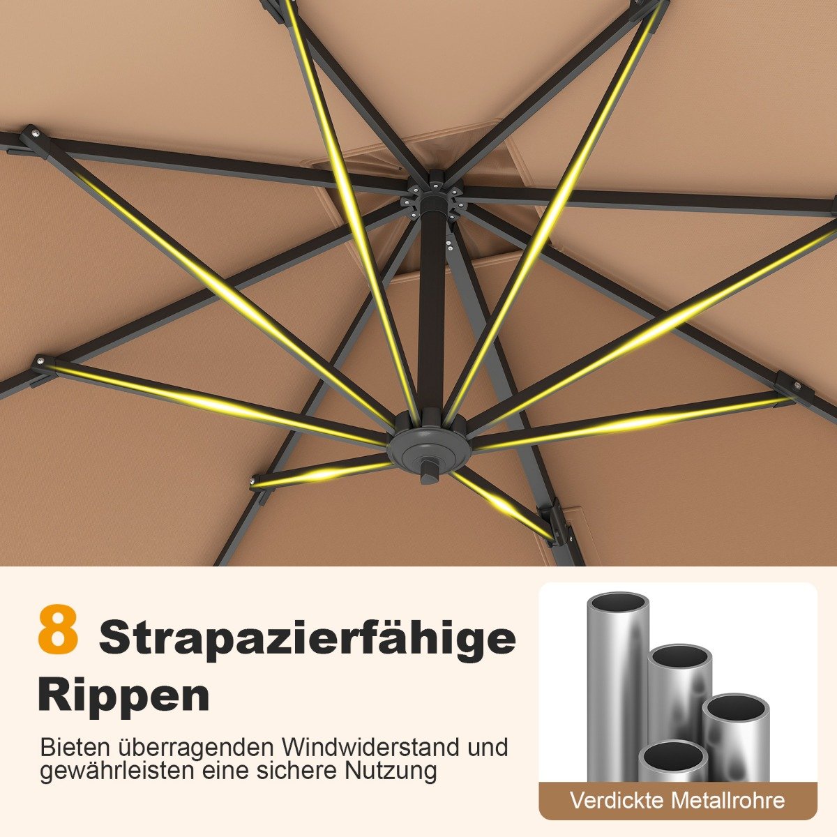 Sonnenschirm rechteckig 250 x 250 cm großer Ampelschirm mit Kurbel Braun