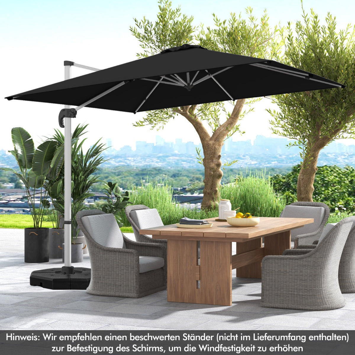 Sonnenschirm rechteckig 300 x 300 cm großer Ampelschirm mit Kurbel Schwarz