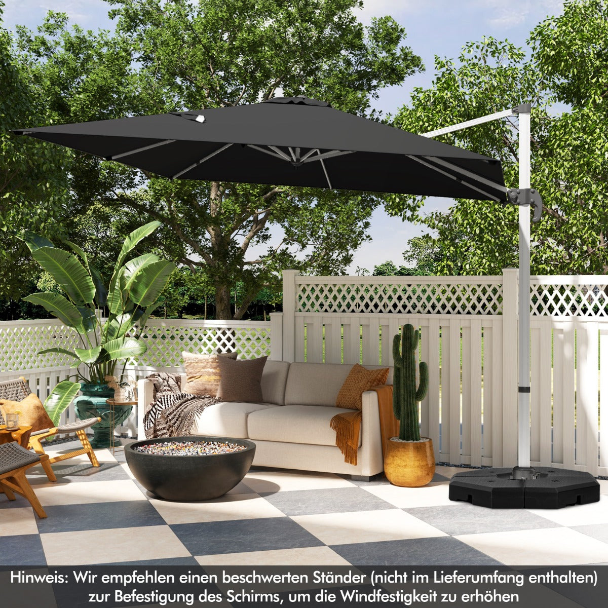 Sonnenschirm rechteckig 300 x 300 cm großer Ampelschirm mit Kurbel Schwarz