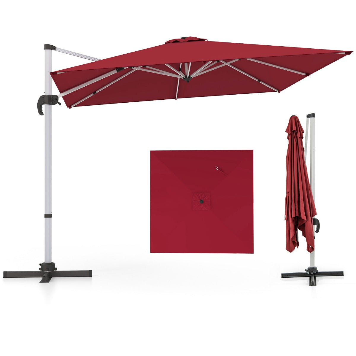 Sonnenschirm rechteckig 300 x 300 cm großer Ampelschirm mit Kurbel Weinrot
