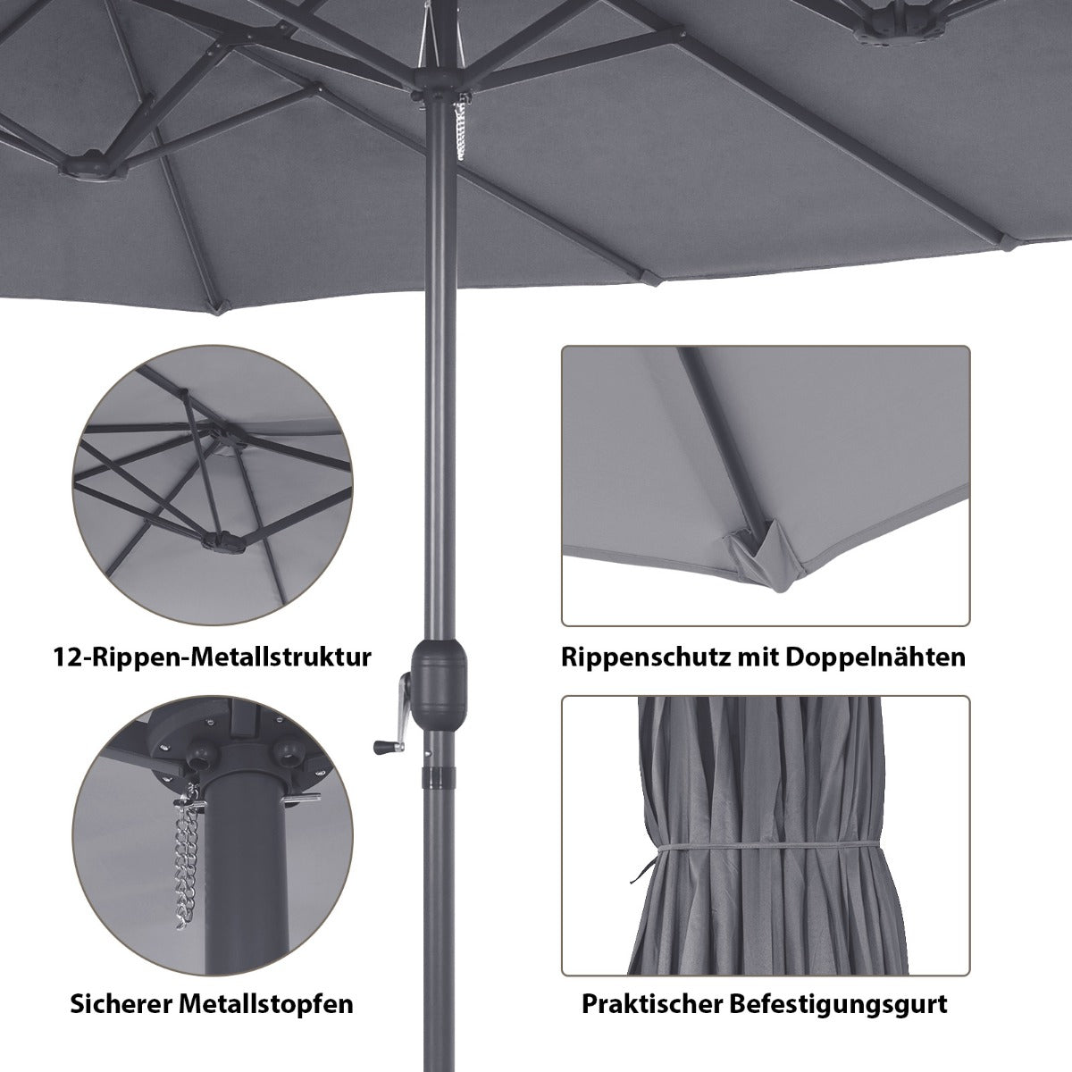 480 cm Doppelsonnenschirm Marktschirm mit Kurbel Gartenschirm Terrassenschirm Dunkelgrau