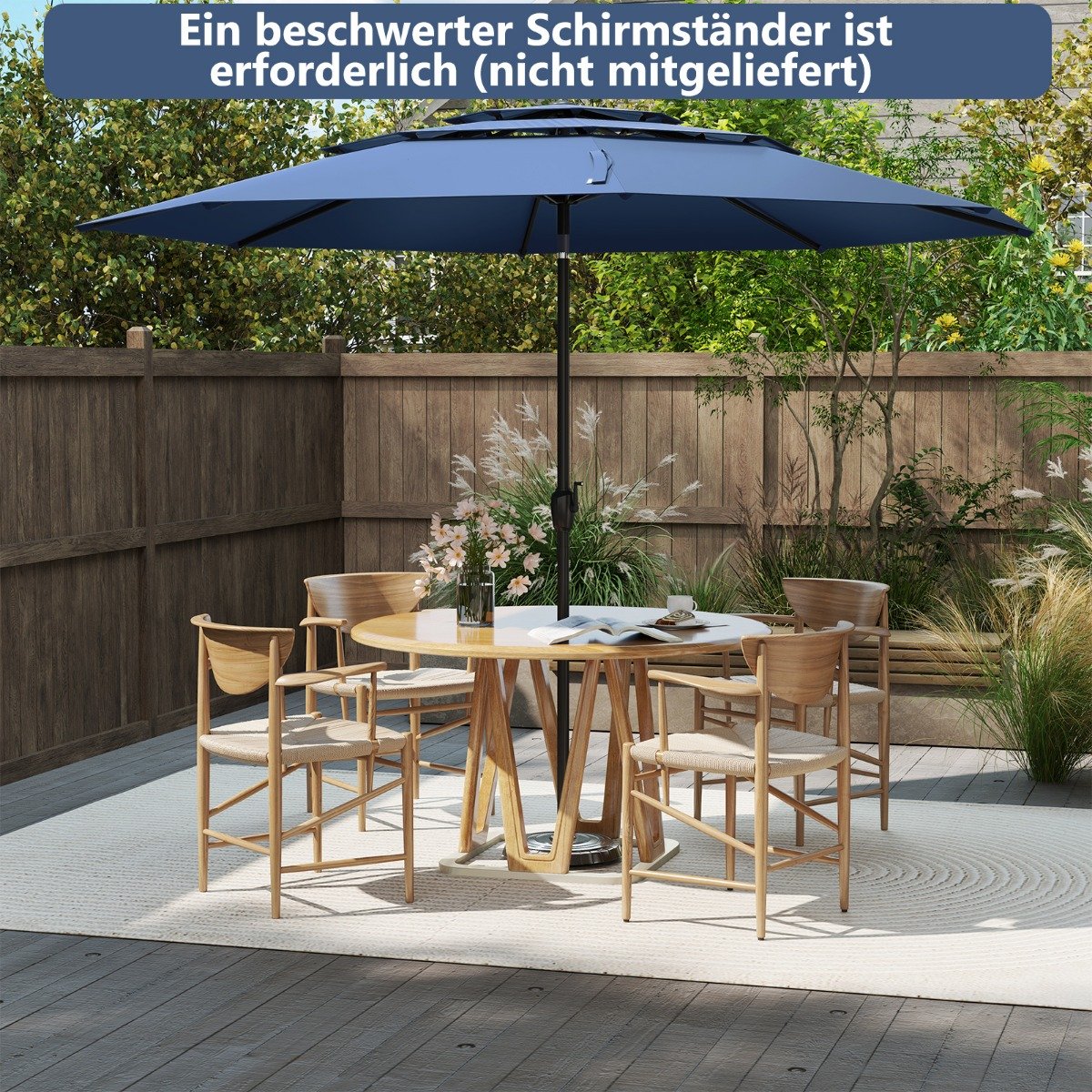 Sonnenschirm windfest stabil 300 cm Gartenschirm mit Kurbel beidseitig um 30° knickbar Marineblau