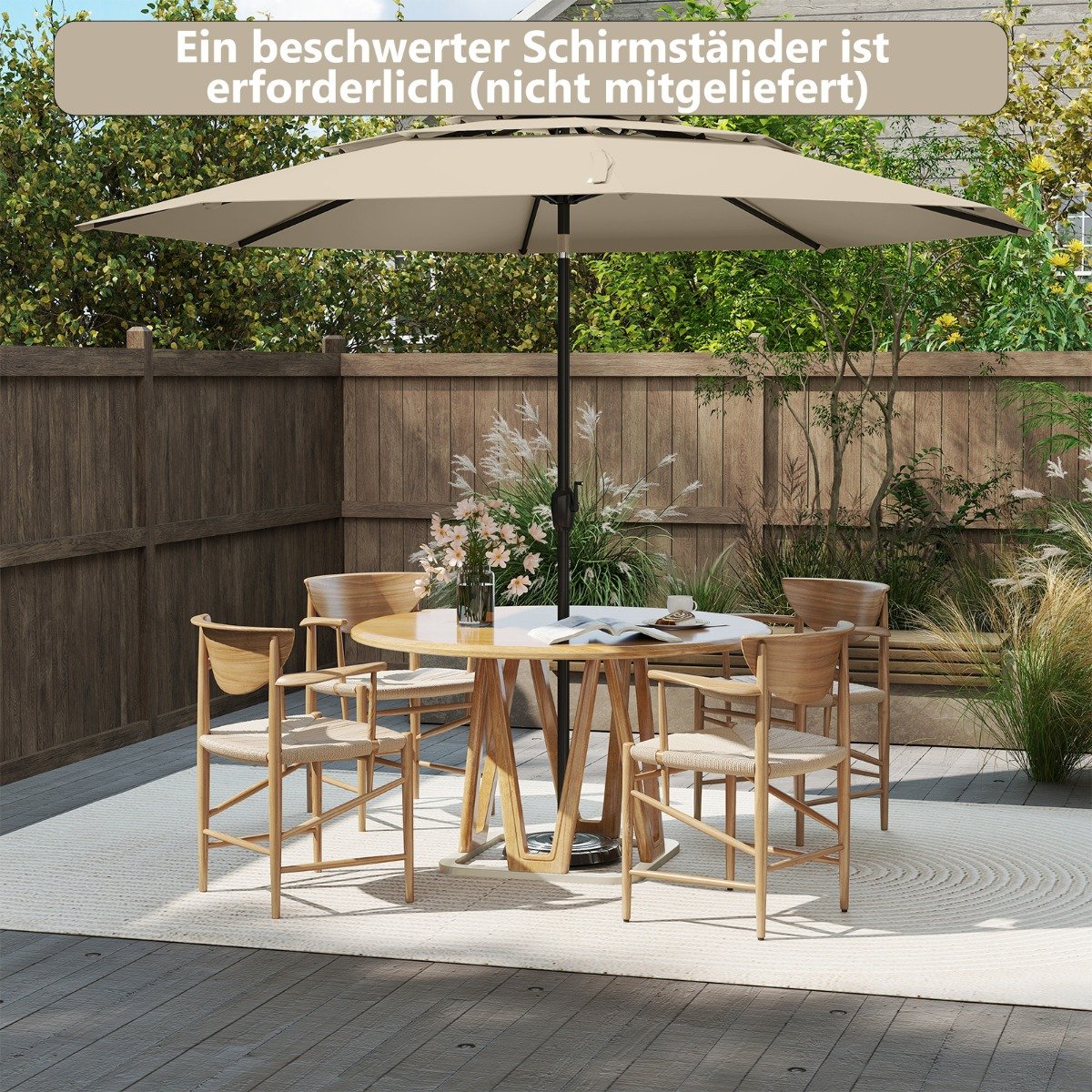 Sonnenschirm windfest stabil 300 cm Gartenschirm mit Kurbel beidseitig um 30° knickbar Beige