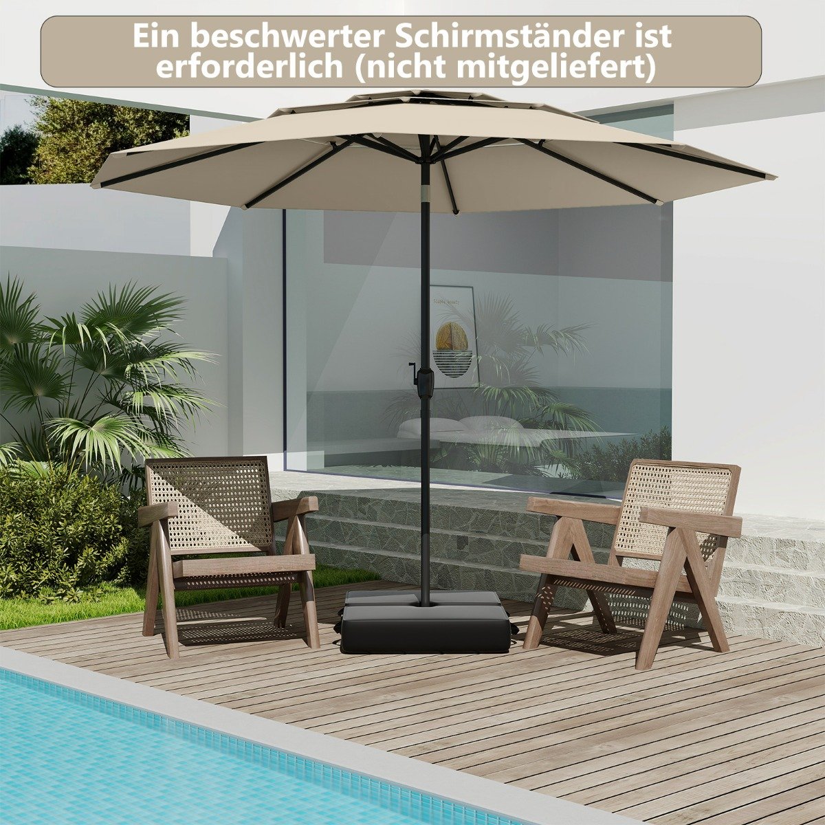 Sonnenschirm windfest stabil 300 cm Gartenschirm mit Kurbel beidseitig um 30° knickbar Beige