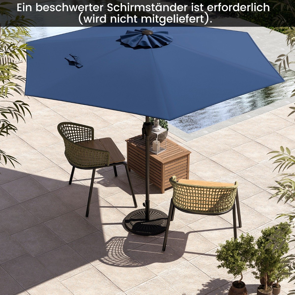 Sonnenschirm 230 cm Gartenschirm mit Kurbel beidseitig um 35° knickbar Terrassenschirm mit 6 Rippen Marineblau
