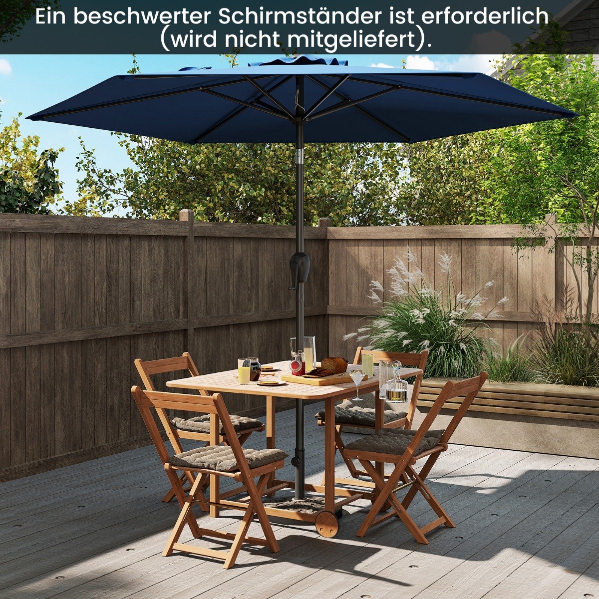 Sonnenschirm 230 cm Gartenschirm mit Kurbel beidseitig um 35° knickbar Terrassenschirm mit 6 Rippen Marineblau