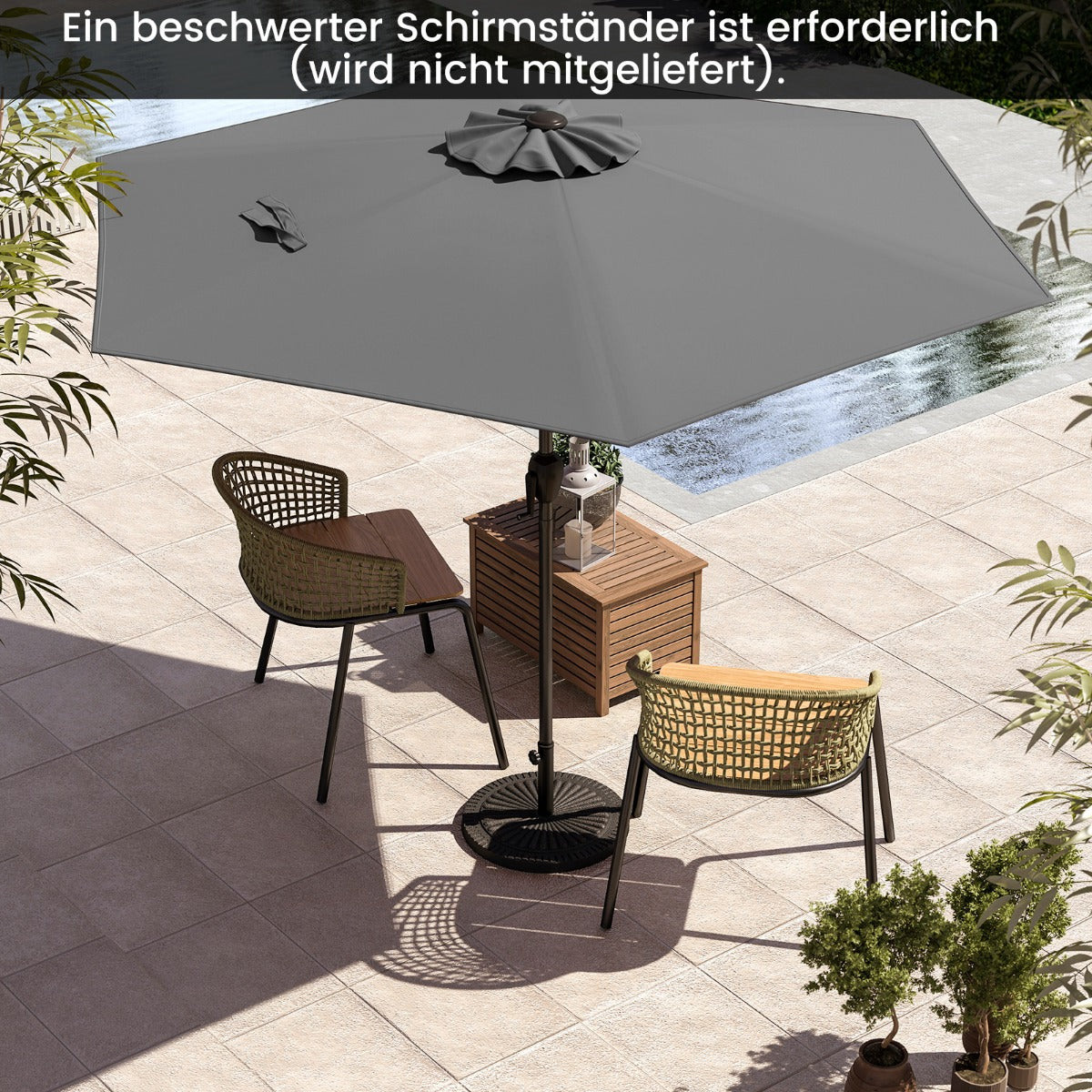 Sonnenschirm 230 cm Gartenschirm mit Kurbel beidseitig um 35° knickbar Terrassenschirm mit 6 Rippen Grau
