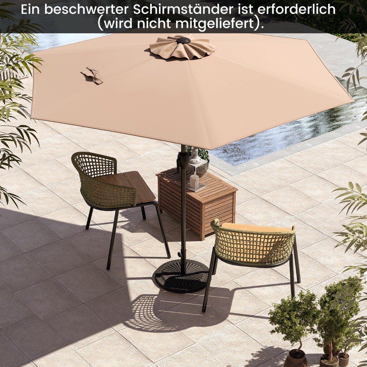 Sonnenschirm 230 cm Gartenschirm mit Kurbel beidseitig um 35° knickbar Terrassenschirm mit 6 Rippen Hellbraun