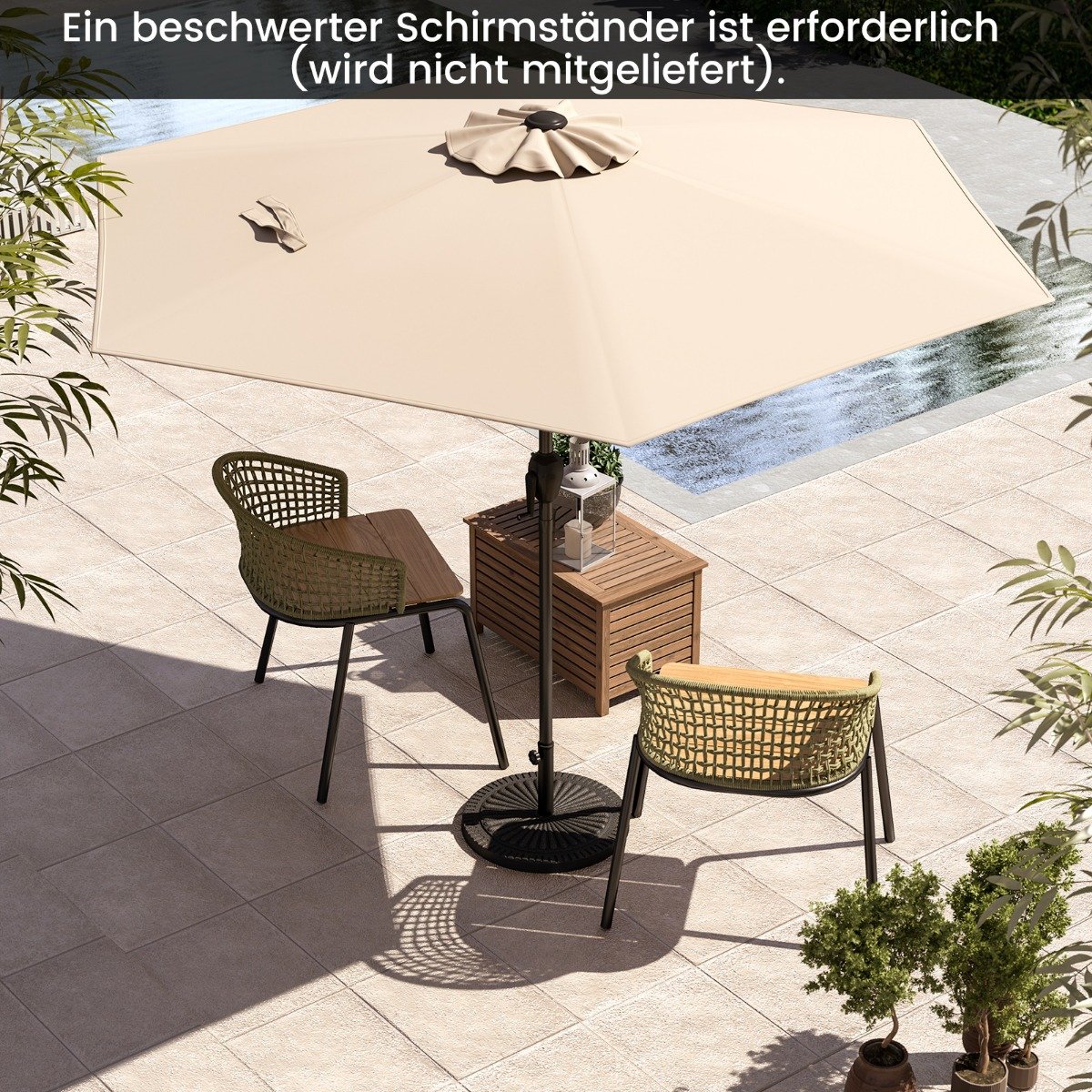 Sonnenschirm 230 cm Gartenschirm mit Kurbel beidseitig um 35° knickbar Terrassenschirm mit 6 Rippen Beige