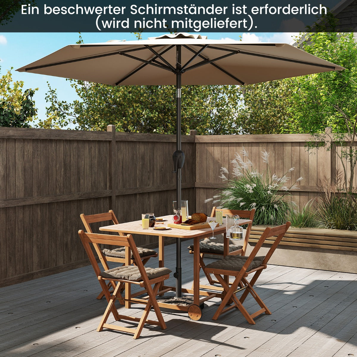Sonnenschirm 230 cm Gartenschirm mit Kurbel beidseitig um 35° knickbar Terrassenschirm mit 6 Rippen Beige