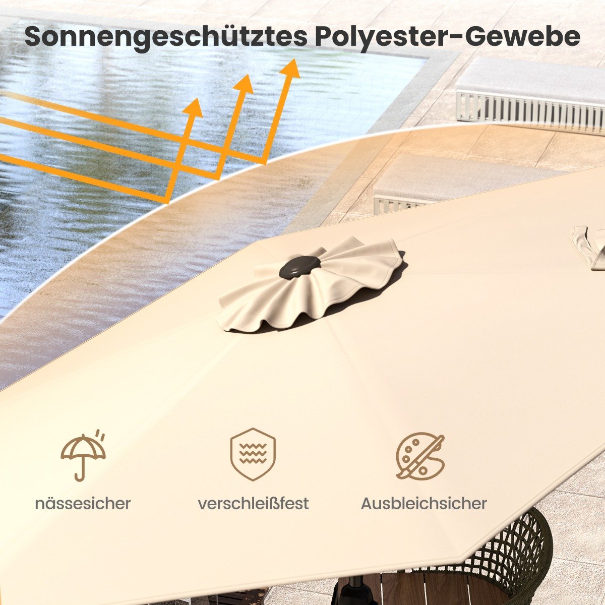 Sonnenschirm 230 cm Gartenschirm mit Kurbel beidseitig um 35° knickbar Terrassenschirm mit 6 Rippen Beige