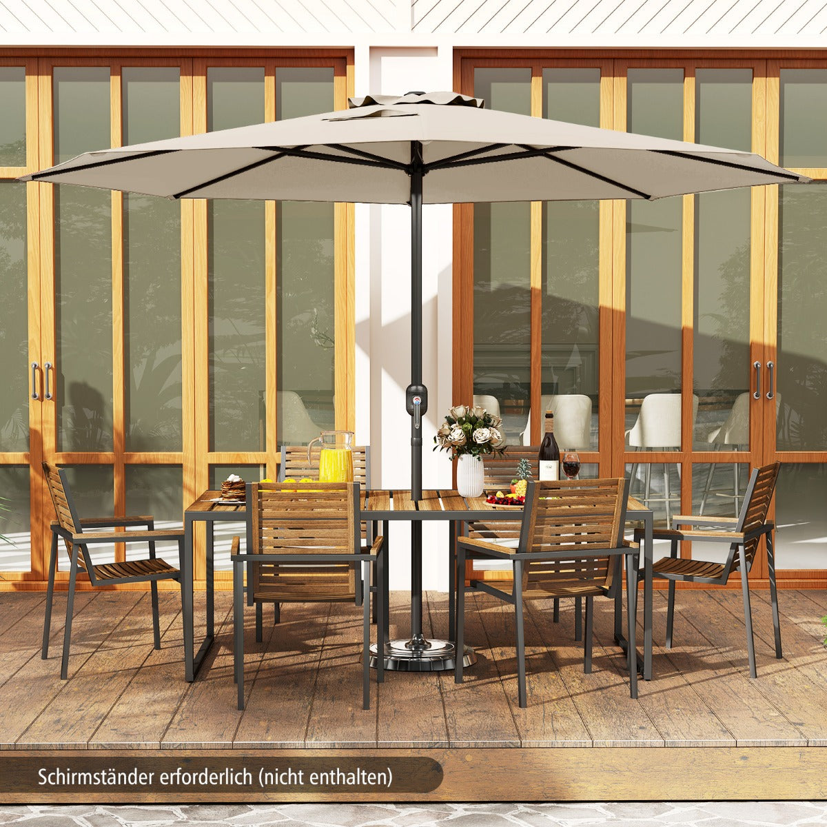 Sonnenschirm 350 cm großer Gartenschirm mit Kurbel Terrassenschirm mit 8 Rippen Beige