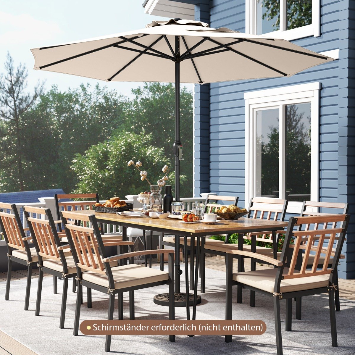 Sonnenschirm 250 cm Gartenschirm mit Kurbel Terrassenschirm mit 8 Rippen Beige