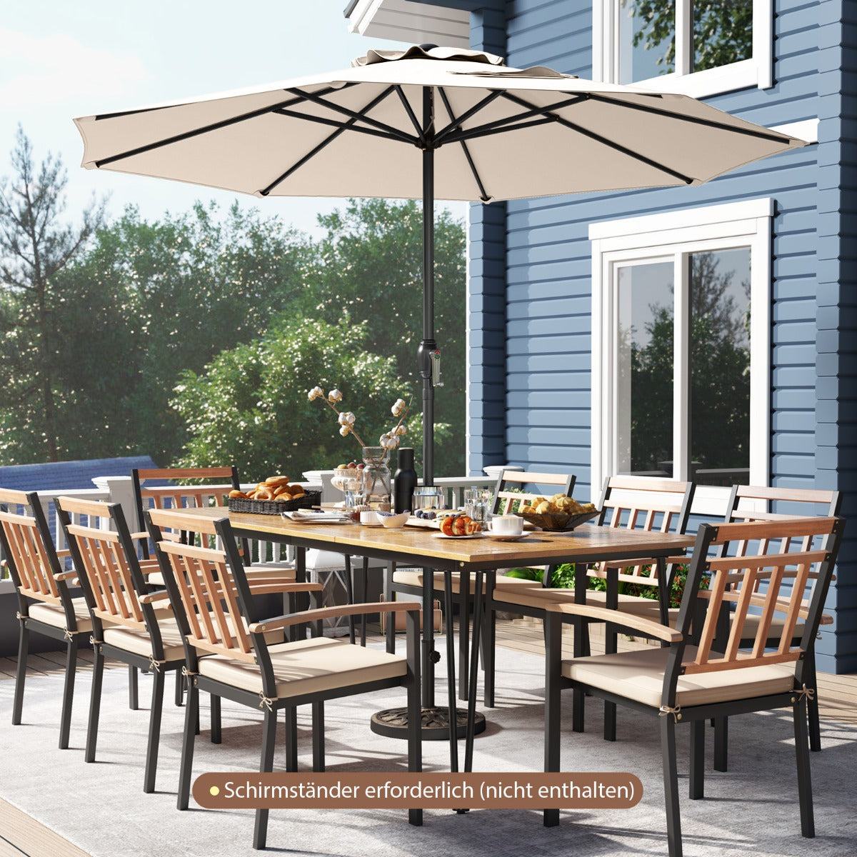 Sonnenschirm 250 cm Gartenschirm mit Kurbel Terrassenschirm mit 8 Rippen Beige