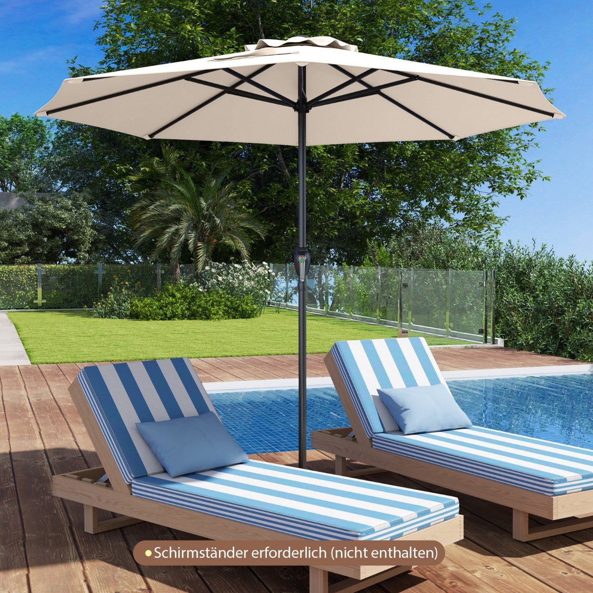 Sonnenschirm 250 cm Gartenschirm mit Kurbel Terrassenschirm mit 8 Rippen Beige