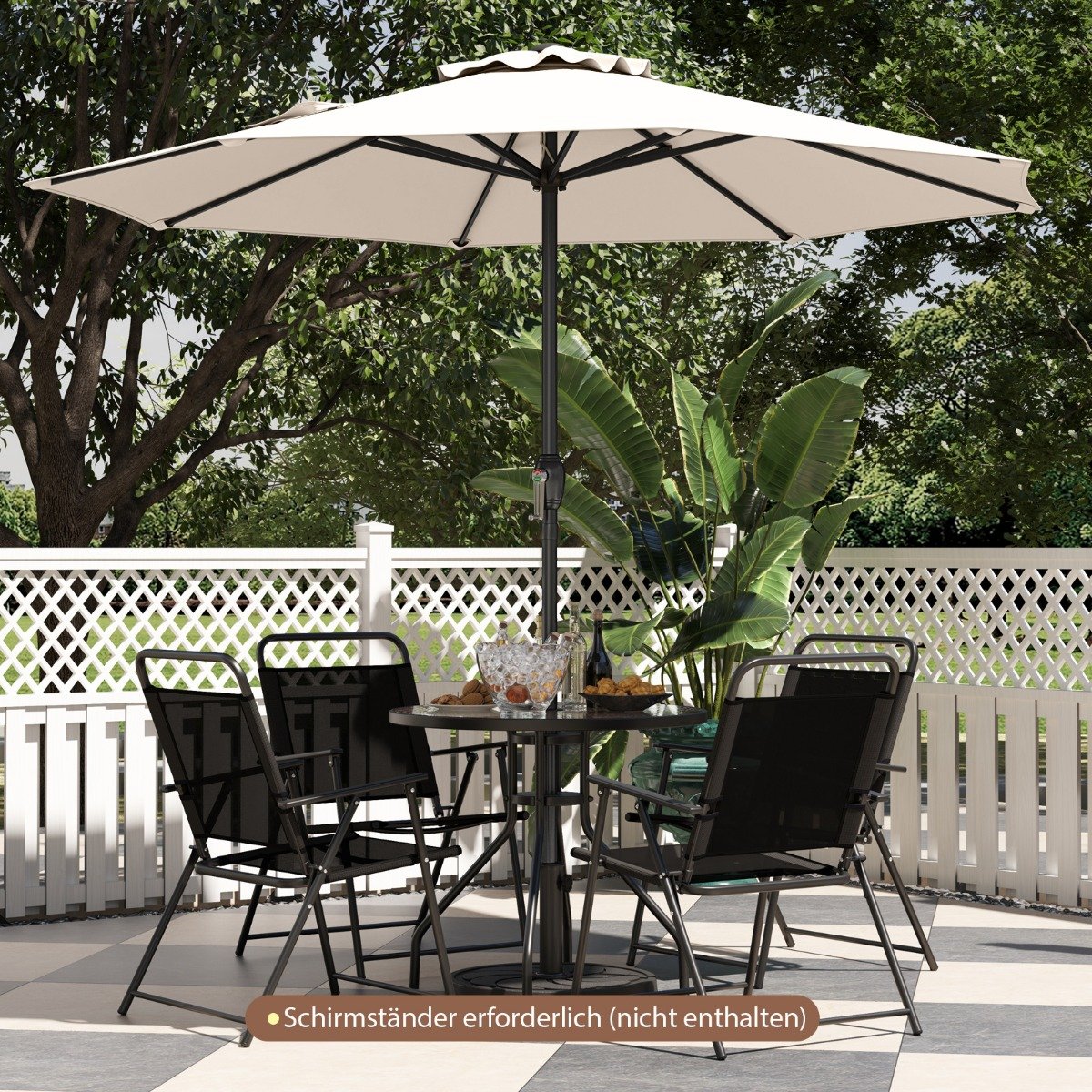 Sonnenschirm 250 cm Gartenschirm mit Kurbel Terrassenschirm mit 8 Rippen Beige