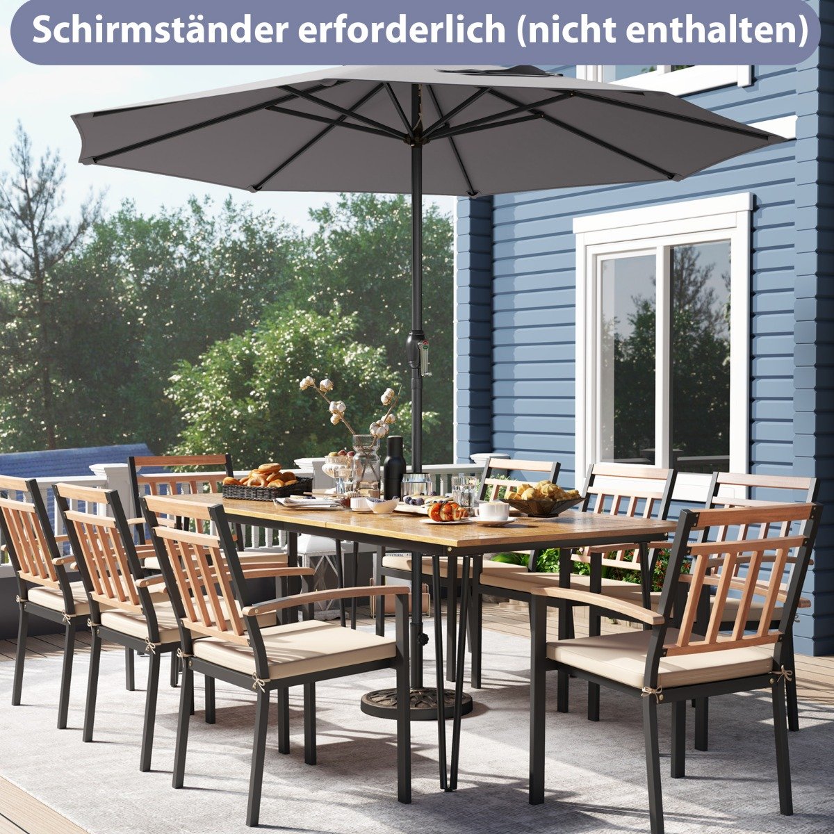 Sonnenschirm 250 cm Gartenschirm mit Kurbel Terrassenschirm mit 8 Rippen Grau
