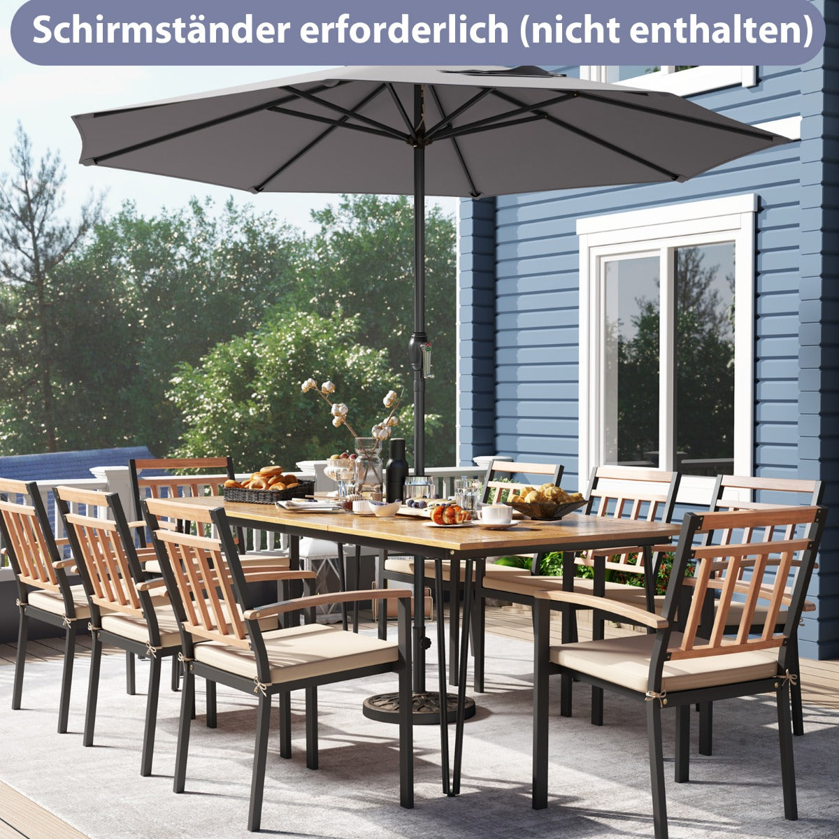 Sonnenschirm 250 cm Gartenschirm mit Kurbel Terrassenschirm mit 8 Rippen Grau
