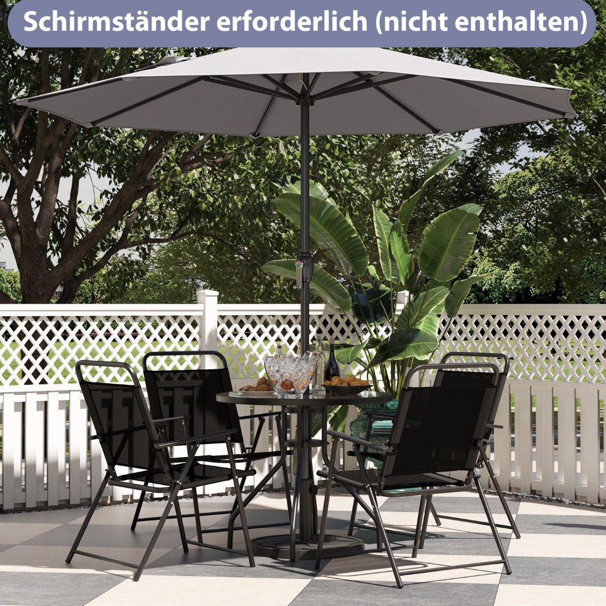 Sonnenschirm 250 cm Gartenschirm mit Kurbel Terrassenschirm mit 8 Rippen Grau