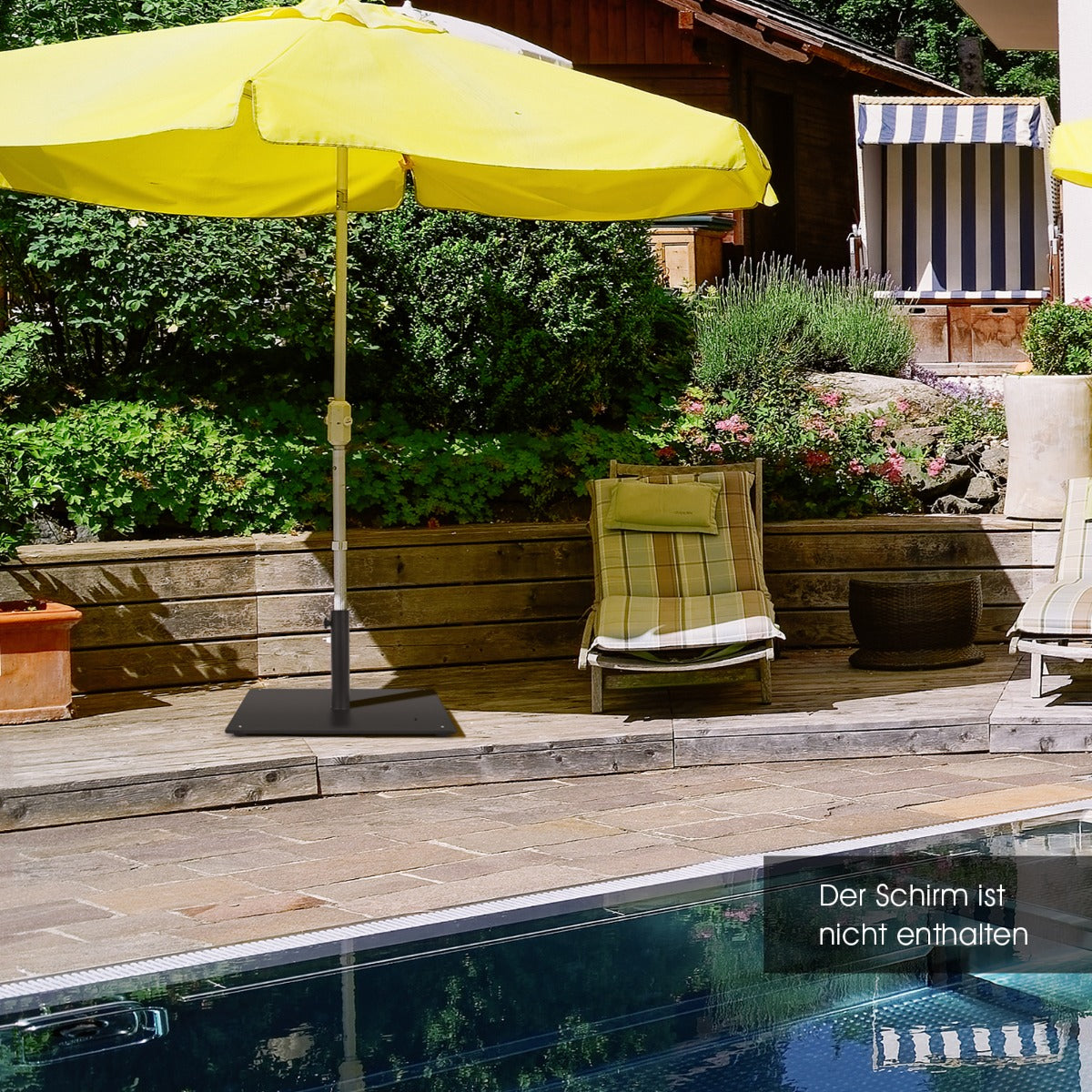 Quadratischer Schirmhalter von 50 cm Sonnenschirmbasis mit Fußpolstern Schwarz