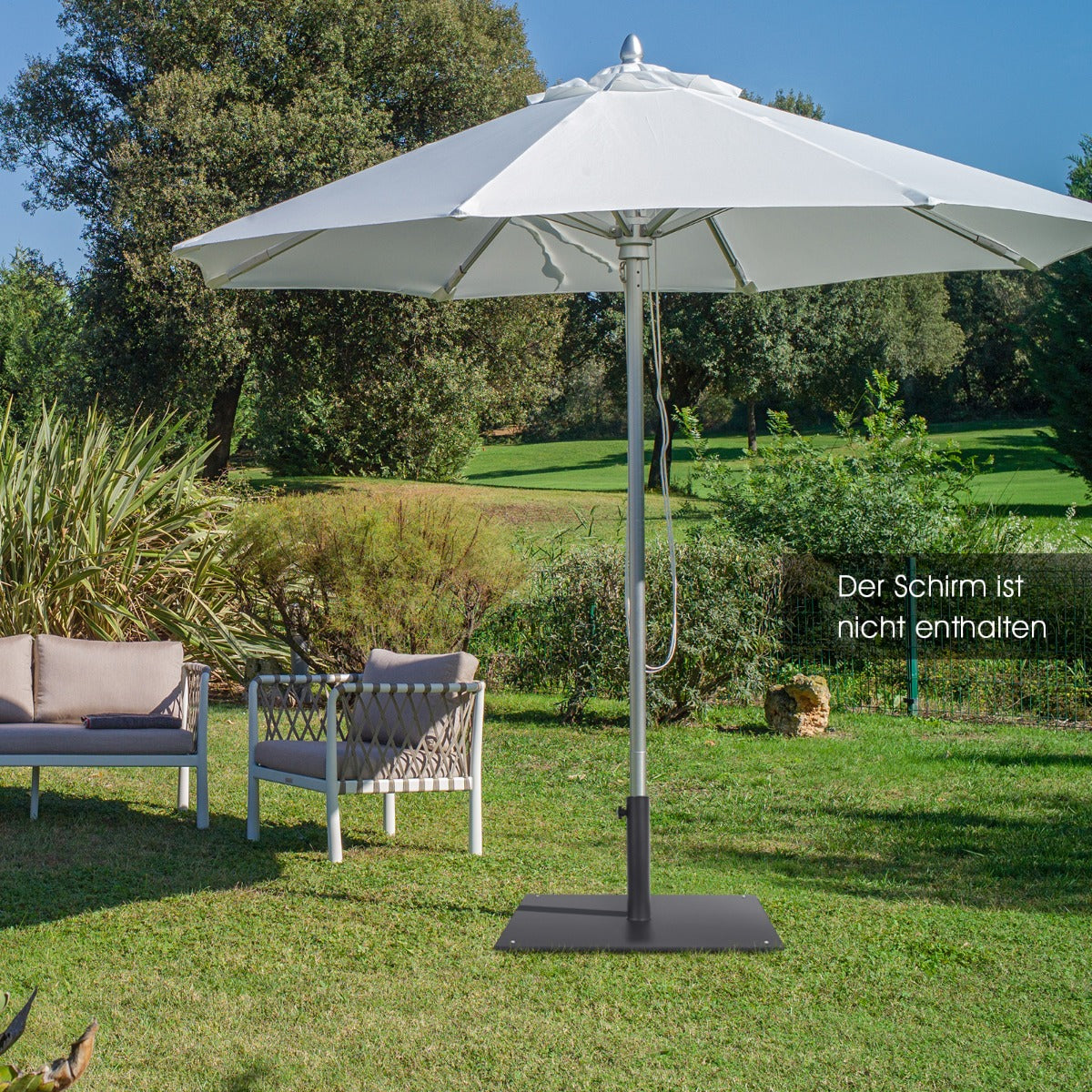 Quadratischer Schirmhalter von 50 cm Sonnenschirmbasis mit Fußpolstern Schwarz