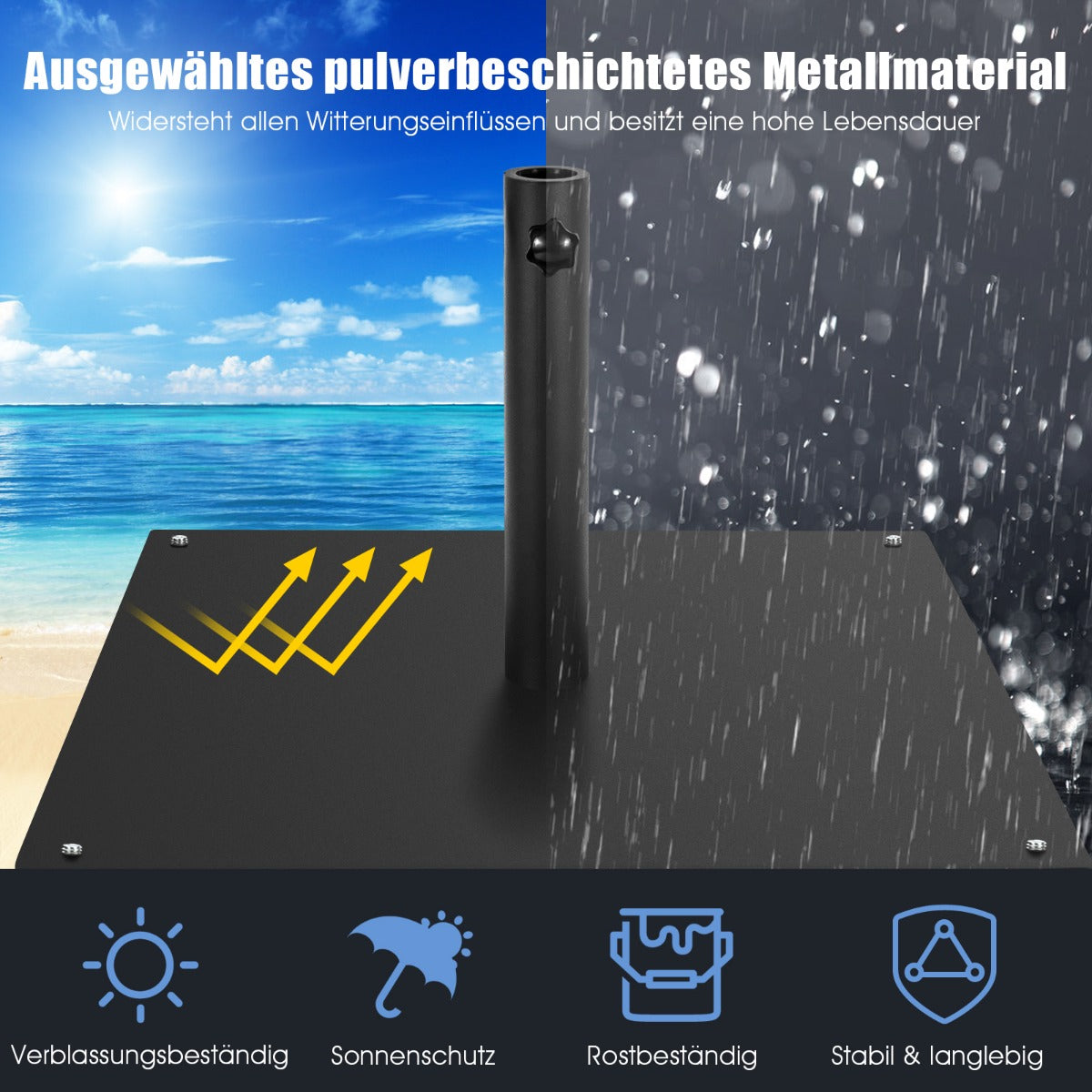 Quadratischer Schirmhalter von 50 cm Sonnenschirmbasis mit Fußpolstern Schwarz