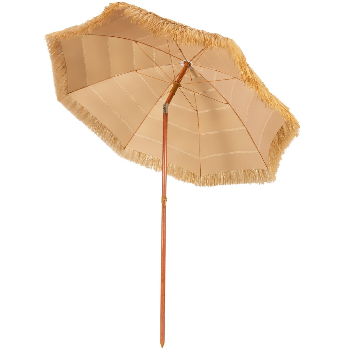 Strandschirm 175 cm Sonnenschirm Reisstroh Strandschirm Weiß + Beige
