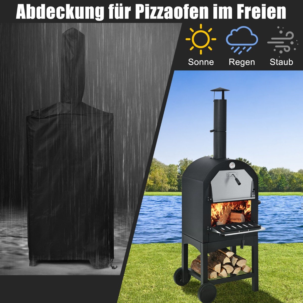 Holzbefeuerter Pizzaofen freistehender Gartengrill mit 2 Rädern robuster Pizzagrill für den Außenbereich