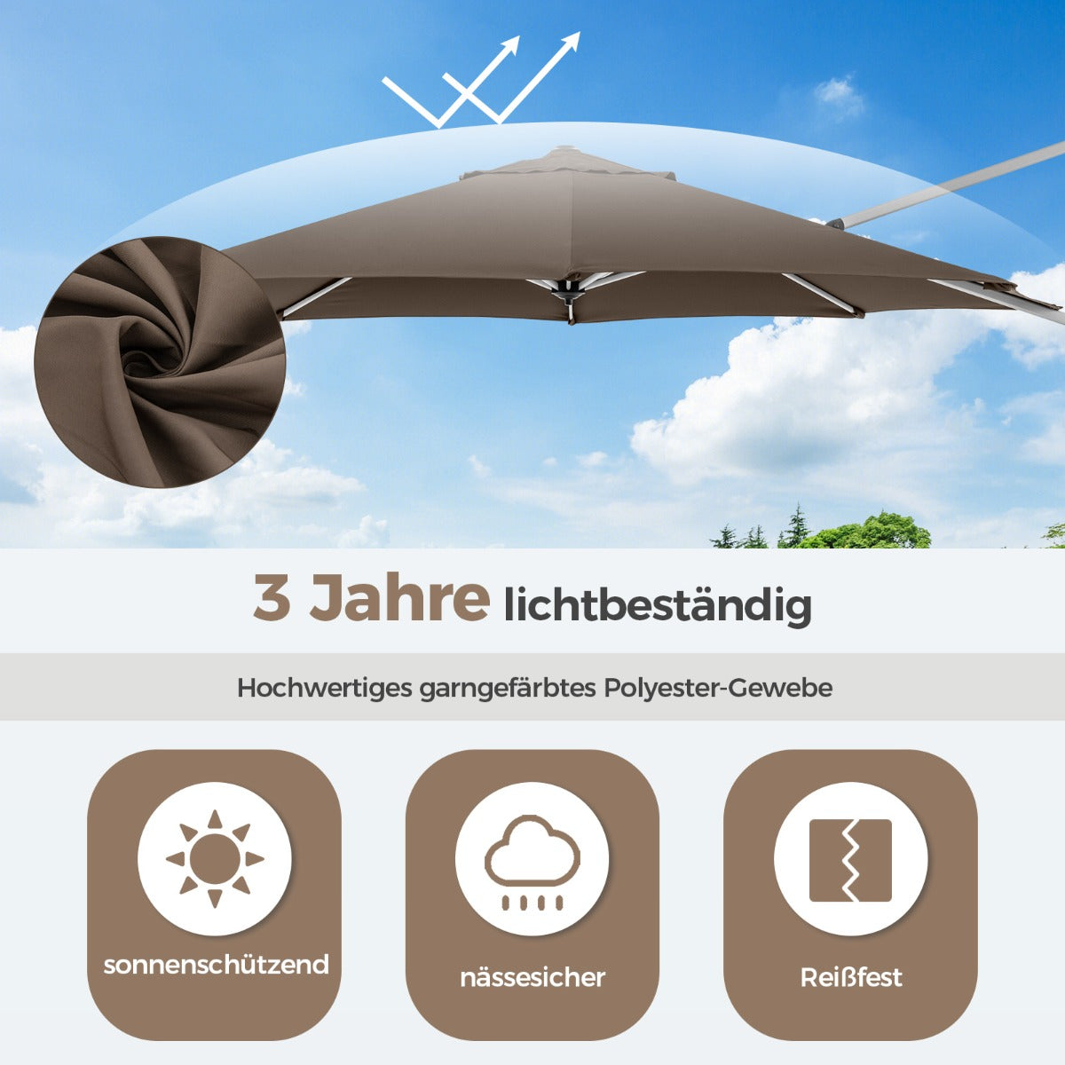 330 cm Sonnenschirm mit Kurbel  360° Drehbarer Ampelschirm Gartenschirm Braun