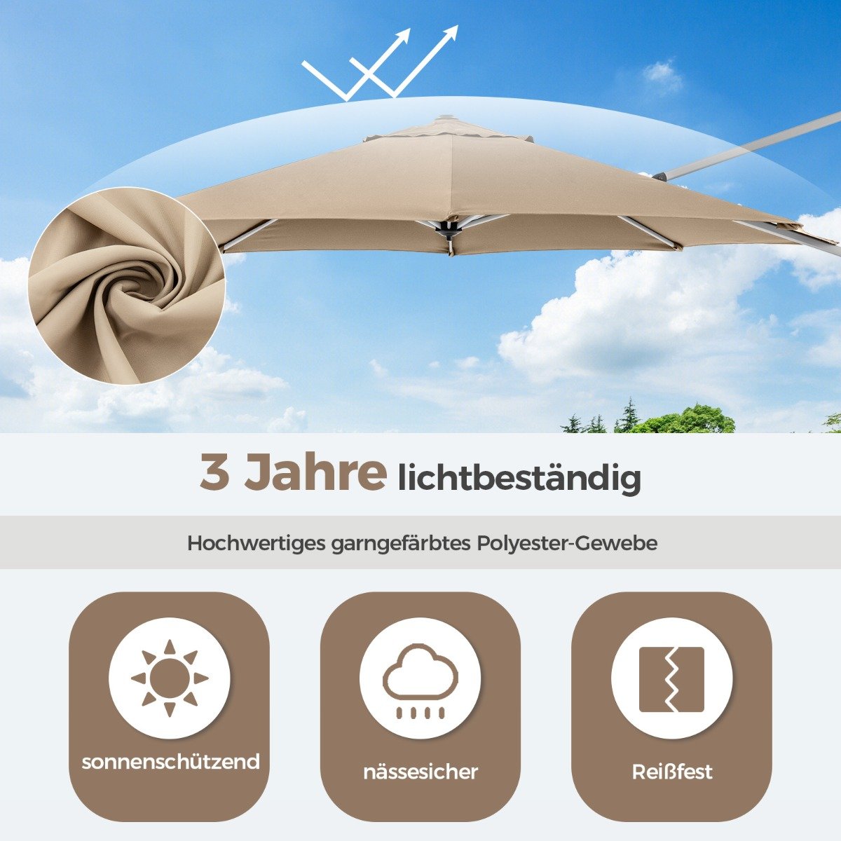 330 cm Sonnenschirm mit Kurbel 360° Drehbarer Ampelschirm Gartenschirm Beige