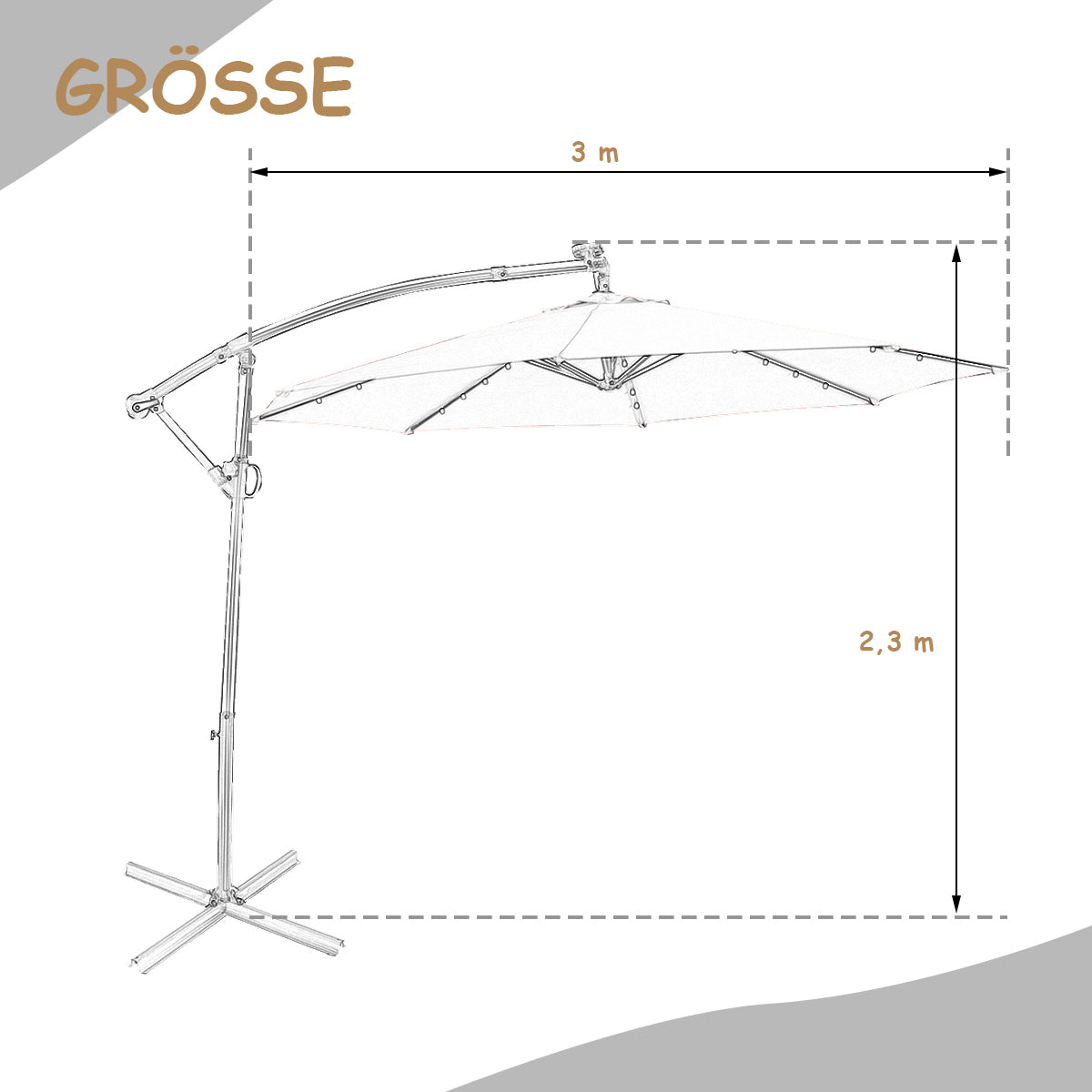 Sonnenschirm mit LED-Solar-Beleuchtung Drehbar Ampelschirm für Garten  300 cm Beige