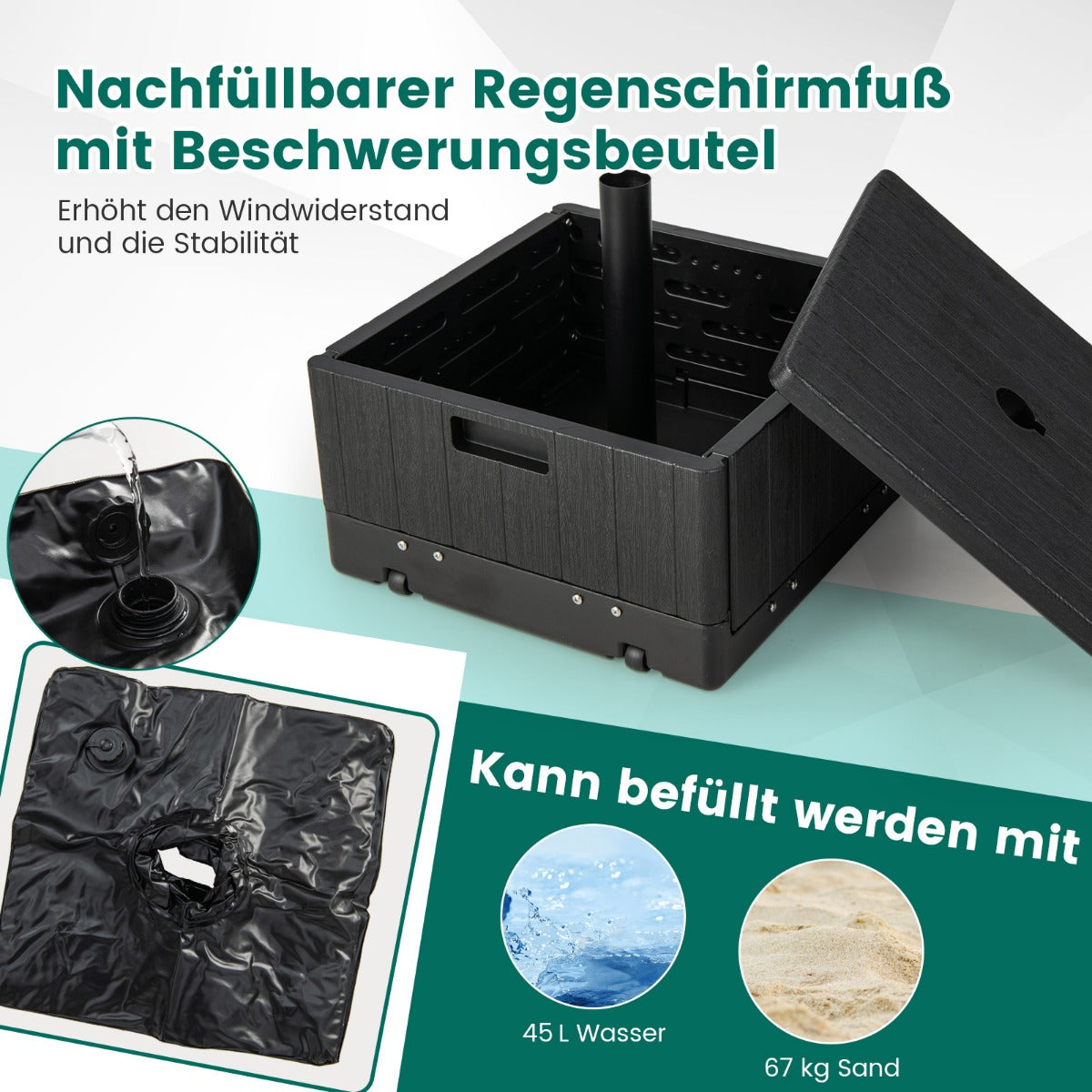 SonnenschirmstÃ¤nder mit Tischablage & Rollen & Griff & Beschwerter Tasche Schirmständer