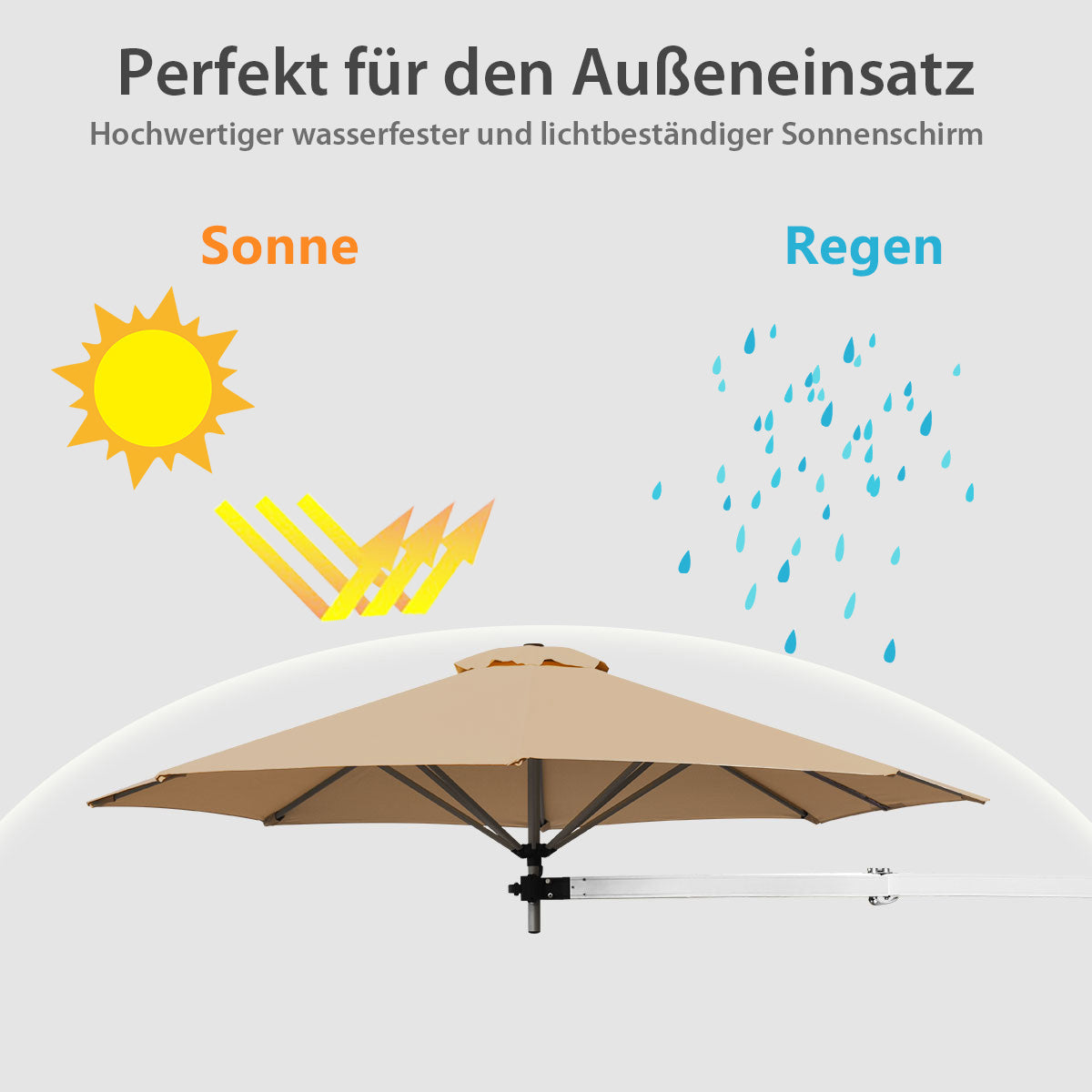 247 cm Wandschirm Terrassenschirm mit verstellbarem Mast Sonnenschirm mit Windventil Beige